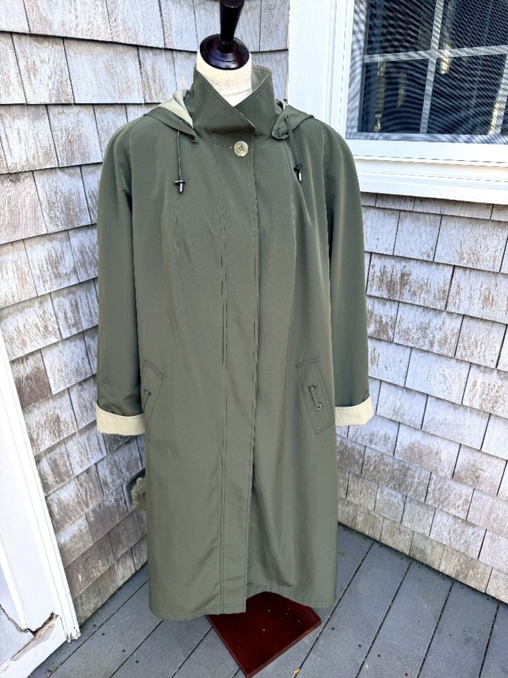 Olive Hooded Rain Coat / Duster — Sample, Size 18W